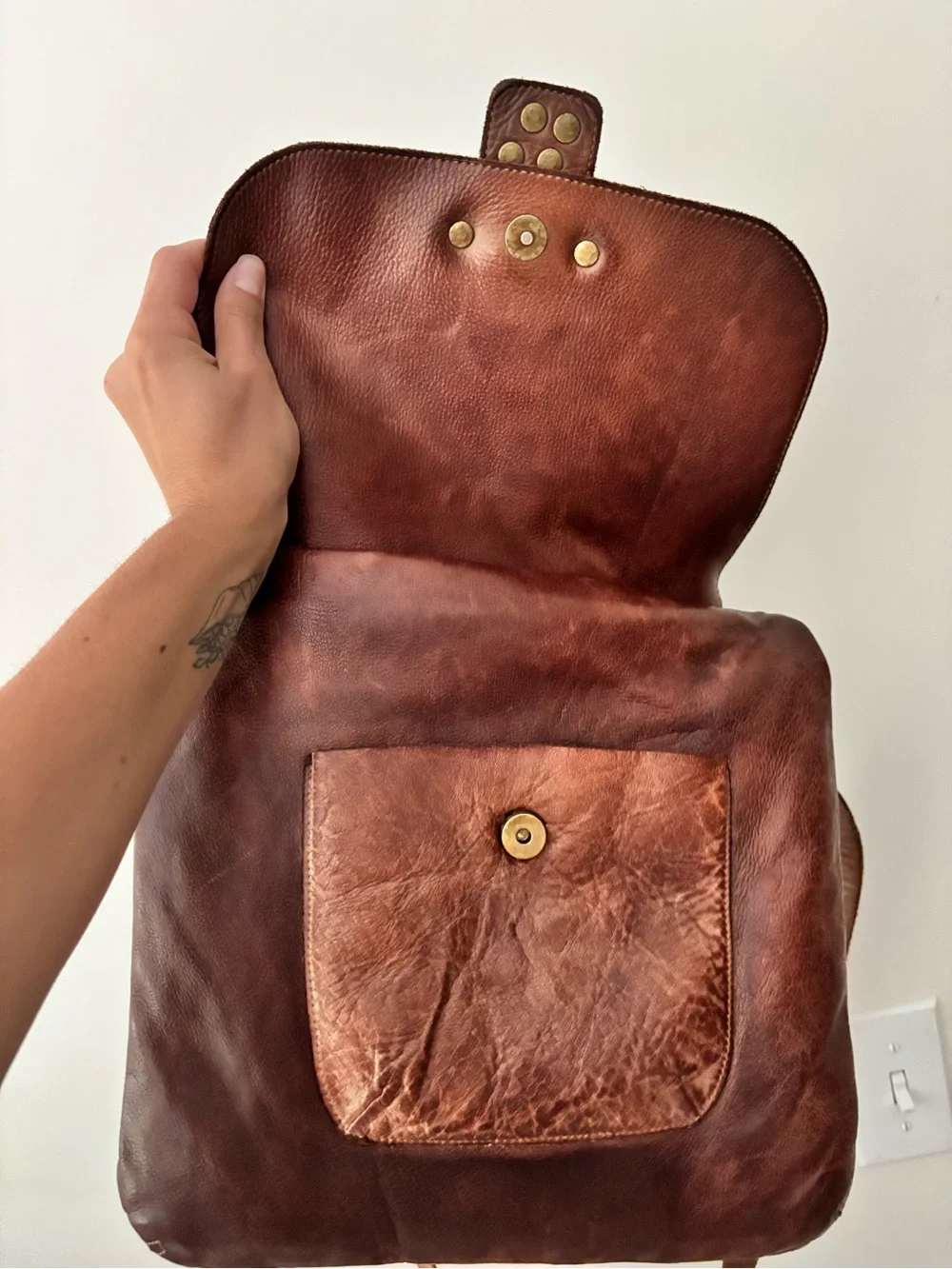 Leather Brown Crossbody Bag with Stud Detail